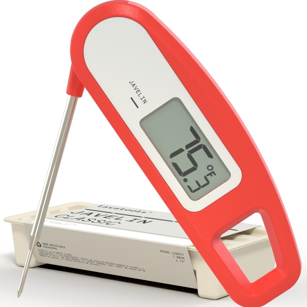 Lavatools Javelin Ultra-Fast 3-Second Digital Instant Read Meat Thermometer for Grill and Cooking, 2.75" Probe, Compact Foldable Design, Large Display, IP65 Water Resistant, NSF Certified  Sambal
