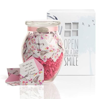 KindNotes Glass Keepsake Gift Jar with Inspirational Messages - Birds and Flowers