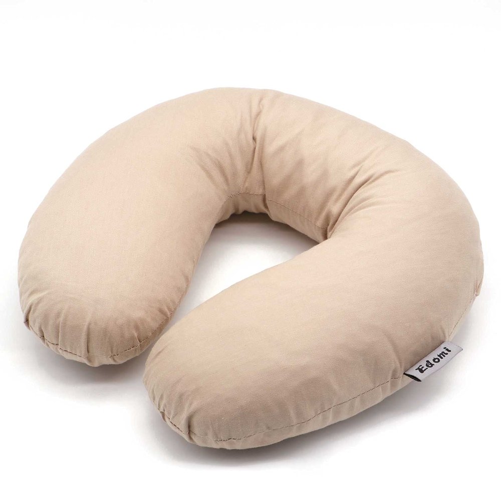 Edomi Buckwheat Neck Pillow for Sleeping U Shaped Pillow Cooling Travel Head Support Pillow for Neck Pain Relief Side Sleepers Buckwheat Hulls Concealed Zipper (12x12 inch, Light-tan)