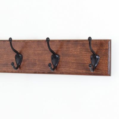 PEG AND RAIL Solid Cherry Wall Mounted Coat Rack with Oil Rubbed Bronze Wall Coat Hooks - Made in The USA (Mahogany 15" x 3.5" with 3 Hooks)