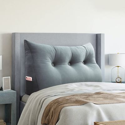 VERCART Large Headboard Pillow Wedge Bed Rest Reading Pillow Daybed Pillows Triangular Headboard Wedge Pillows Bolster Gap Filler Triangle Back Cushion Long Wedge Pillow, Velvet Light Gray Twin
