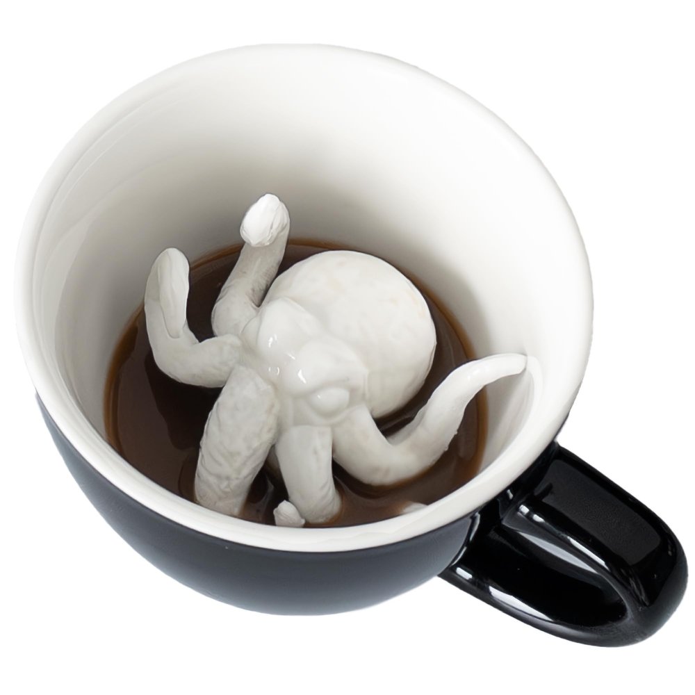 Creature Cups CTHULHU Ceramic Cup (11 Ounce, Black Exterior) - Creepy Cups - Hidden 3D Animal Inside Mug Emerges As You Drink- Birthday, Halloween, Spooky Drinkware Gift for Coffee & Tea Lovers