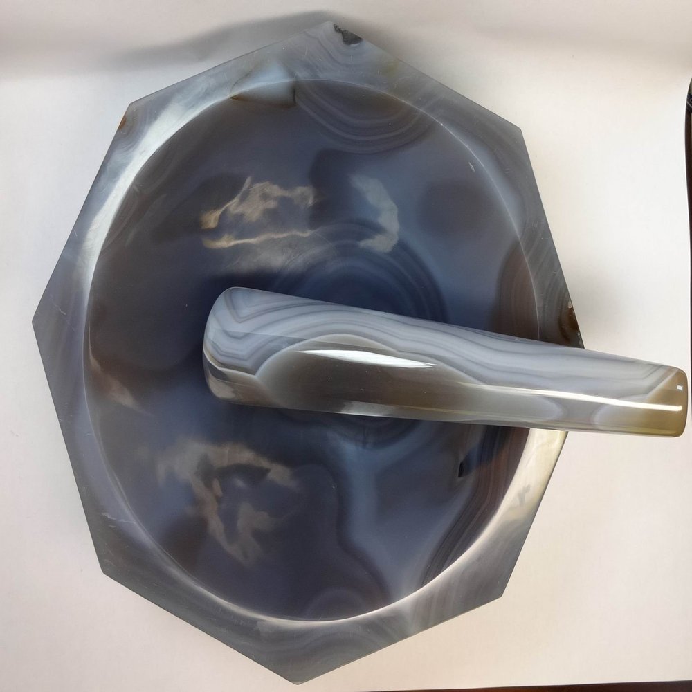 Agate Mortar and Pestle, 6.8", OD=174mm,ID = 140 mm