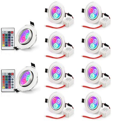 Esbaybulbs Pack of 10 LED Color Changing Recessed Lighting 3W RGB Downlight Ceiling Light with Remote Control