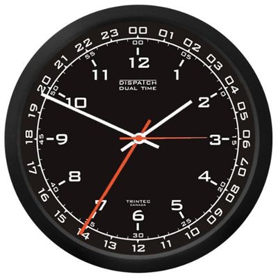Trintec 12 & 24 Hour Military Time Swl Zulu Time 24hr Wall Clock 10" - Black Dial DSP01