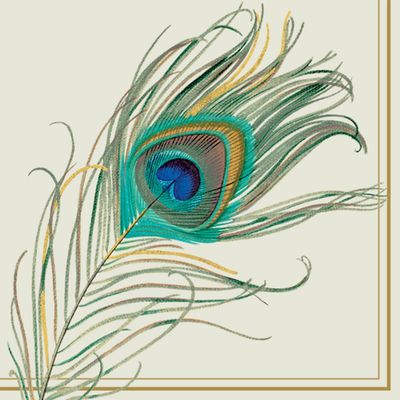 IHR Ideal Home Range Party Napkins Disposable 3-Ply Paper Lunch Napkin Pack, 6.5" x 6.5", Peacock Feather, 20-Count