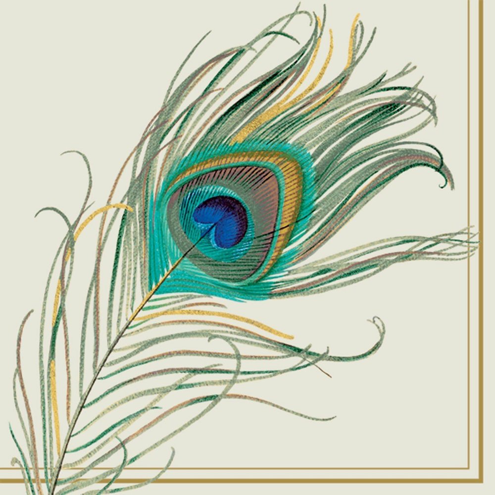 IHR Ideal Home Range Party Napkins Disposable 3-Ply Paper Lunch Napkin Pack, 6.5" x 6.5", Peacock Feather, 20-Count