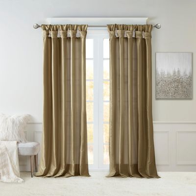 Madison Park Emilia Faux Silk Single Curtain with Privacy Lining, DIY Twist Tab Top, Room Darkening Window Drape for Living Room, Bedroom and Dorm, 84"L x 50"W, Bronze