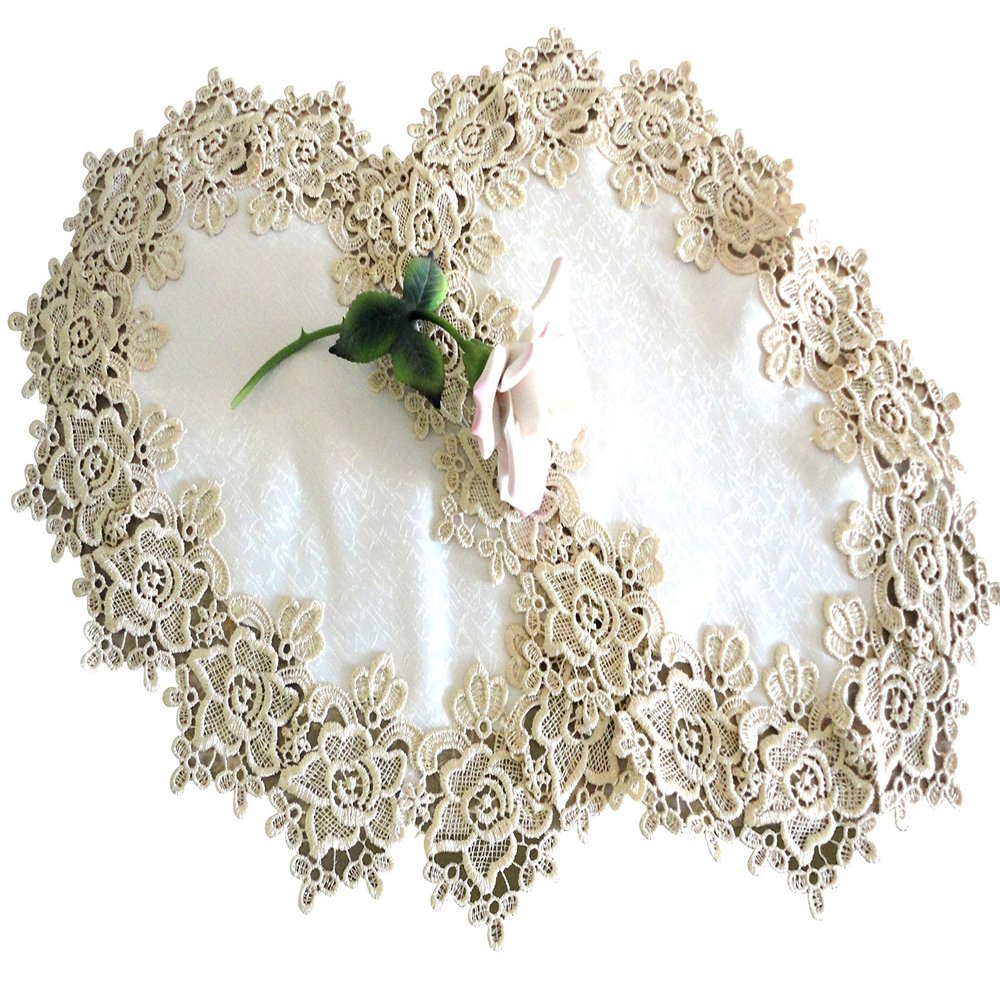 Galleria di Giovanni Rose Lace Set of 2 Place Mats/Doilies (18.5"x12") Soft Gold & White Doily