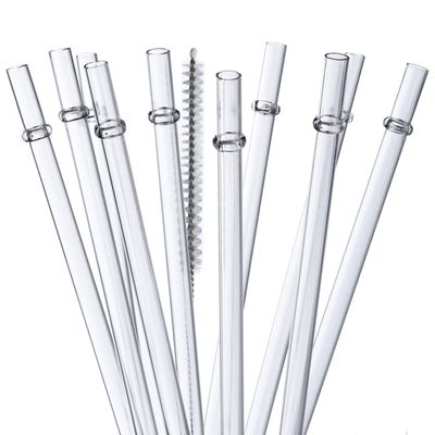 ALINK 10.5 inch Tritan Hard Plastic Clear Straws, Long Reusable Clear Replacement Tumbler Drinking Straws for 16 oz 20 oz 30 oz Stanley, YETI, Starbucks, Mason Jars, Set of 10 with Brush
