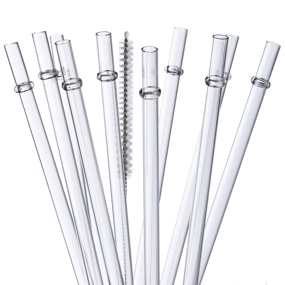 ALINK 10.5 inch Tritan Hard Plastic Clear Straws, Long Reusable Clear Replacement Tumbler Drinking Straws for 16 oz 20 oz 30 oz Stanley, YETI, Starbucks, Mason Jars, Set of 10 with Brush