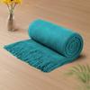 Vonty Teal Knitted Blanket with Tassels Fringe 50" x 60", Super Soft Knit Throw Blanket, Farmhouse Decorative Lightweight Blanket for Couch, Sofa, Bed view 1