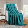 Vonty Teal Knitted Blanket with Tassels Fringe 50" x 60", Super Soft Knit Throw Blanket, Farmhouse Decorative Lightweight Blanket for Couch, Sofa, Bed view 2