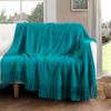 Vonty Teal Knitted Blanket with Tassels Fringe 50" x 60", Super Soft Knit Throw Blanket, Farmhouse Decorative Lightweight Blanket for Couch, Sofa, Bed view 3