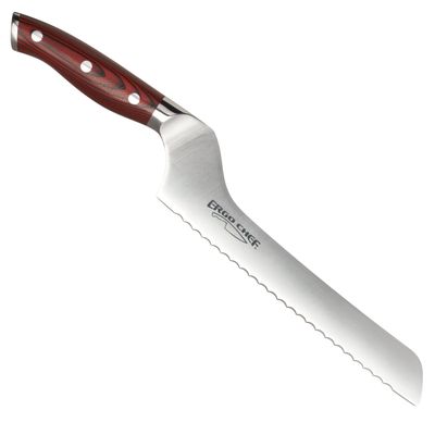 Ergo Chef Crimson Series 8-Inch Serrated Offset Bread & Deli Knife - High-Carbon German X50CrMoV15 Stainless Steel Blade - Durable G10 Fiberglass Handle