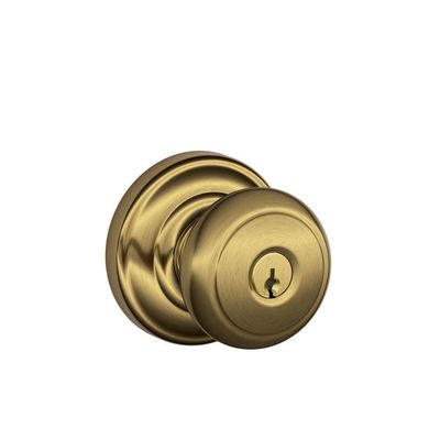 SCHLAGE F51A AND 609 AND Andover Knob with Andover Trim Keyed Entry Lock, Antique Brass