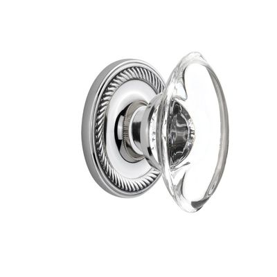 Nostalgic Warehouse Rope Rosette with Oval Clear Crystal Glass Knob, Passage - 2.75", Bright Chrome