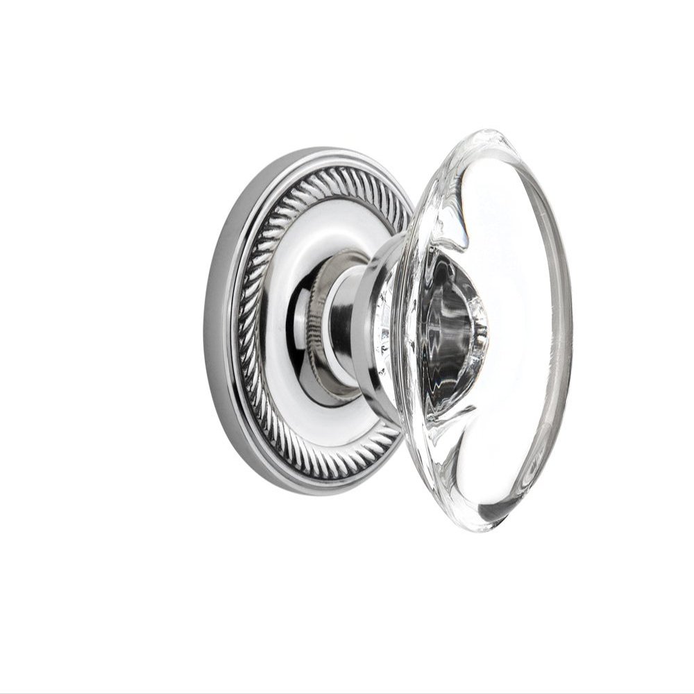 Nostalgic Warehouse Rope Rosette with Oval Clear Crystal Glass Knob, Passage - 2.75", Bright Chrome