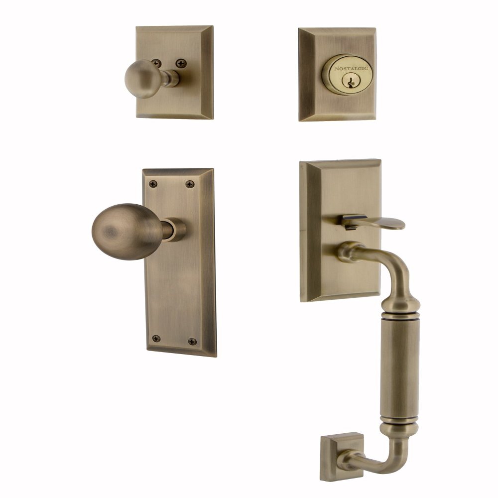 Nostalgic Warehouse New York C Grip Front Door Handle and Deadbolt Set