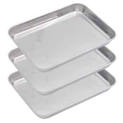 Aspire Baking Sheet Set, 304 Stainless Steel Cookie Sheet Set Toaster Oven Tray Pan Rectangle Size-S 3 Pcs