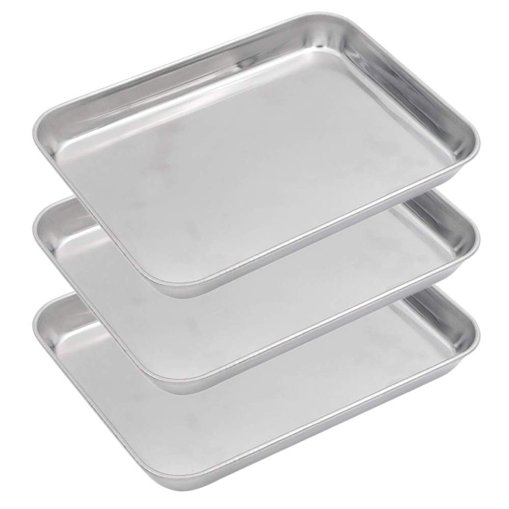 Aspire Baking Sheet Set, 304 Stainless Steel Cookie Sheet Set Toaster Oven Tray Pan Rectangle Size-S 3 Pcs