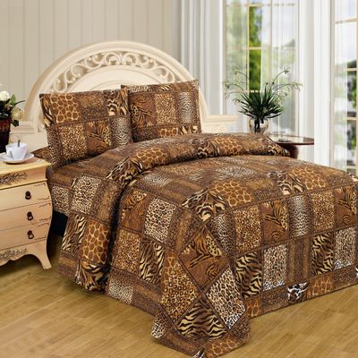 WPM Brown Black Leopard Zebra Queen Size Sheet Set 4 Pc Safari Animal Print Pillow Shams Bedding