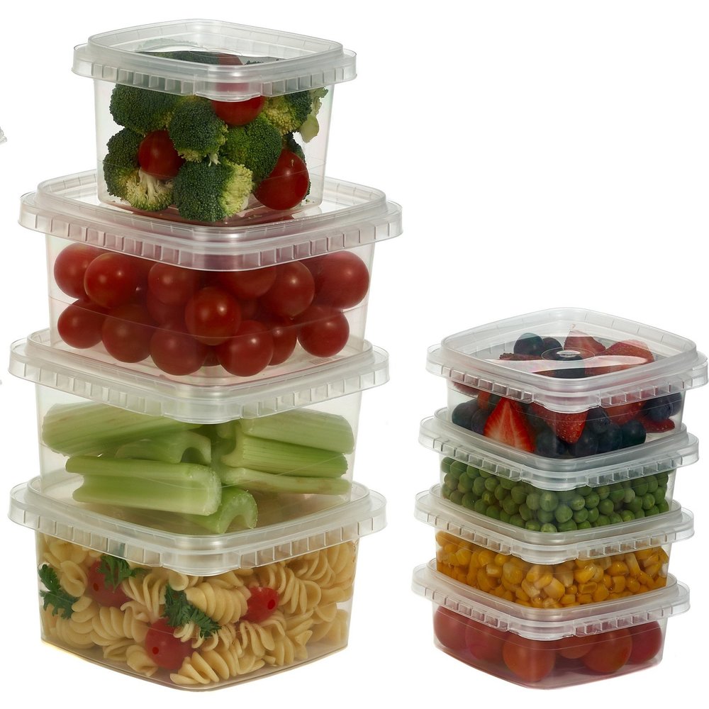 Decony Plastic Deli Containers with Lids 8 Oz- 25 Pack Square Clear Plastic Containers- Tamper-Proof BPA-Free Take Away Food Containers- Space Saver, Airtight, Freezer Safe Meal Prep Containers
