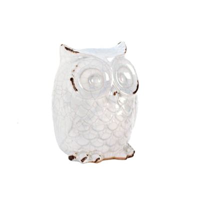 Distressed White Owl Figurine 4.62x4.75x6.5"