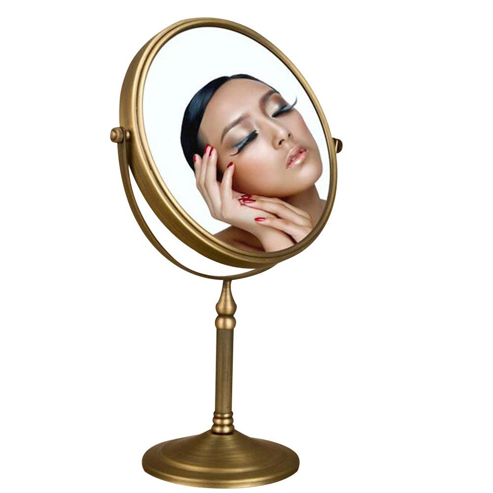 Leyden Antique Brass Makeup Mirror, 3X Magnifying Vanity Mirror Tabletop Double Side 7.8 Inch Bathroom Hardware Accessories