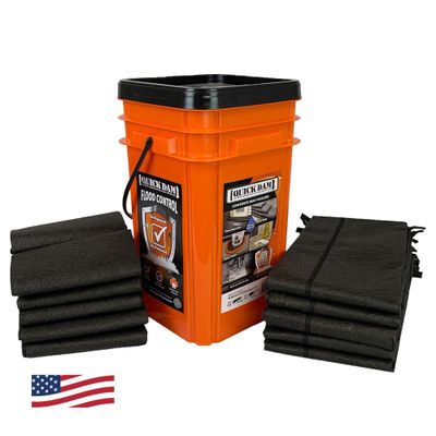 Quick Dam Grab & Go Flood Kit  5x 5ft Barriers & 10x 2ft Bags  50ft Total Coverage  Water-Activated Flood Protection with Hi-Vis Orange Storage Bucket