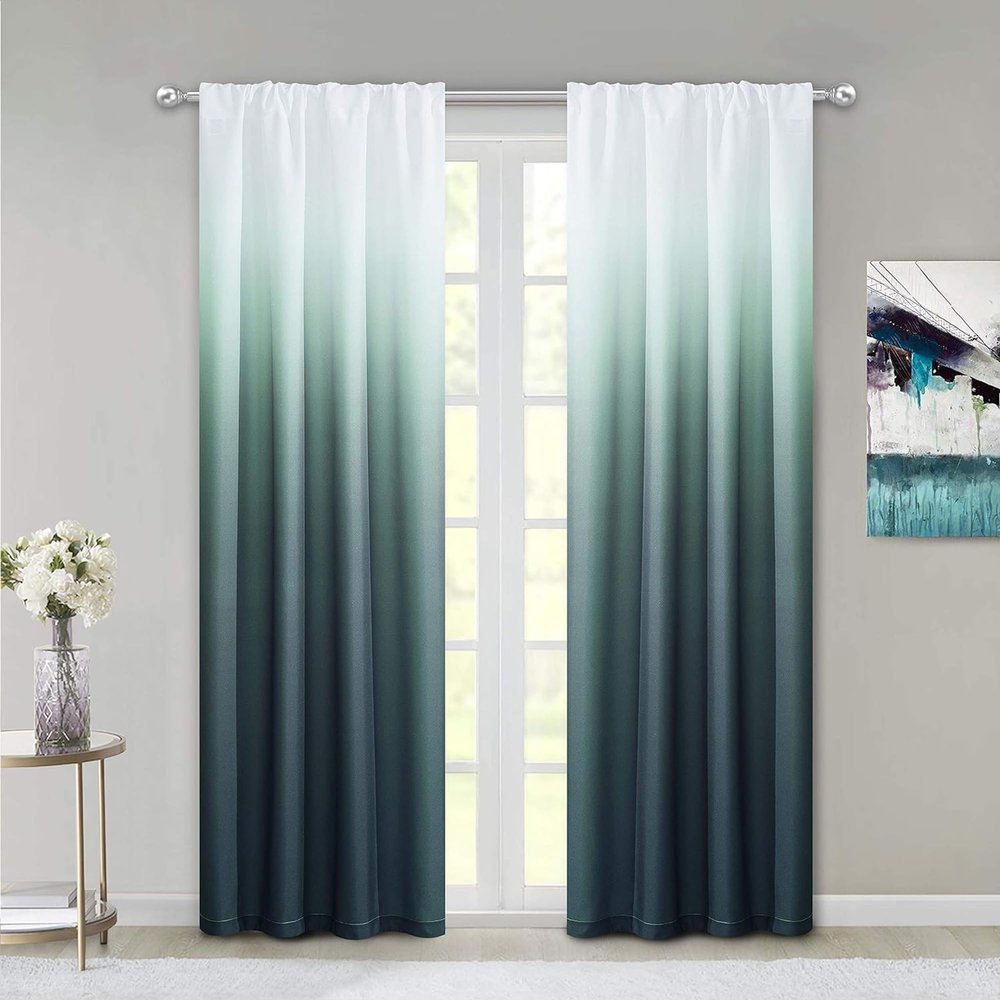 Dainty Home Ombre Darkening Curtains, Curtains for Living Room and Bedroom Blue 40"W x 84"L Set of 2 Machine Washable Light Filtering Curtain