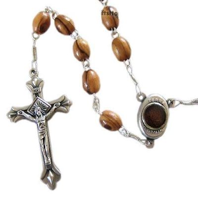 Olive Wood Rosary with Holy Land Soil - Hand Made in Bethlehem - Christian Crucifix