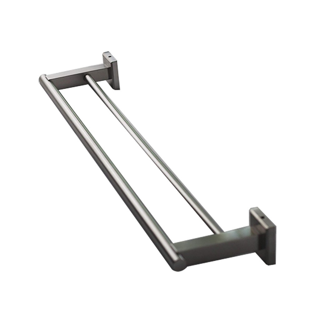 Premium Modern Double Towel Bar Rack w/Square Base (24 Inches)- Brushed Finish, Made from Stainless Steel, Water and Rust Proof, Wall Mounted, Easy to Install