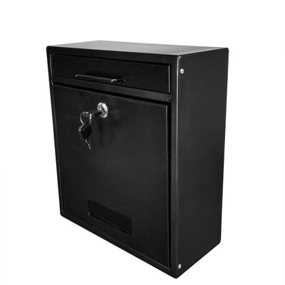 FixtureDisplays Black Outdoor Drop Box Locking Drop Box, Wall Mounted Mailbox, Suggestion Box 11119-BLACK-NPF