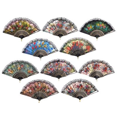 HUNANBANG 1 Dozen 12 Pieces Folding Hand Fans Church Wedding Gift, Party Favors, DIY Decoration Gift Size9 Adults Only Wholesale 12pack (Spanish 12 Pack)