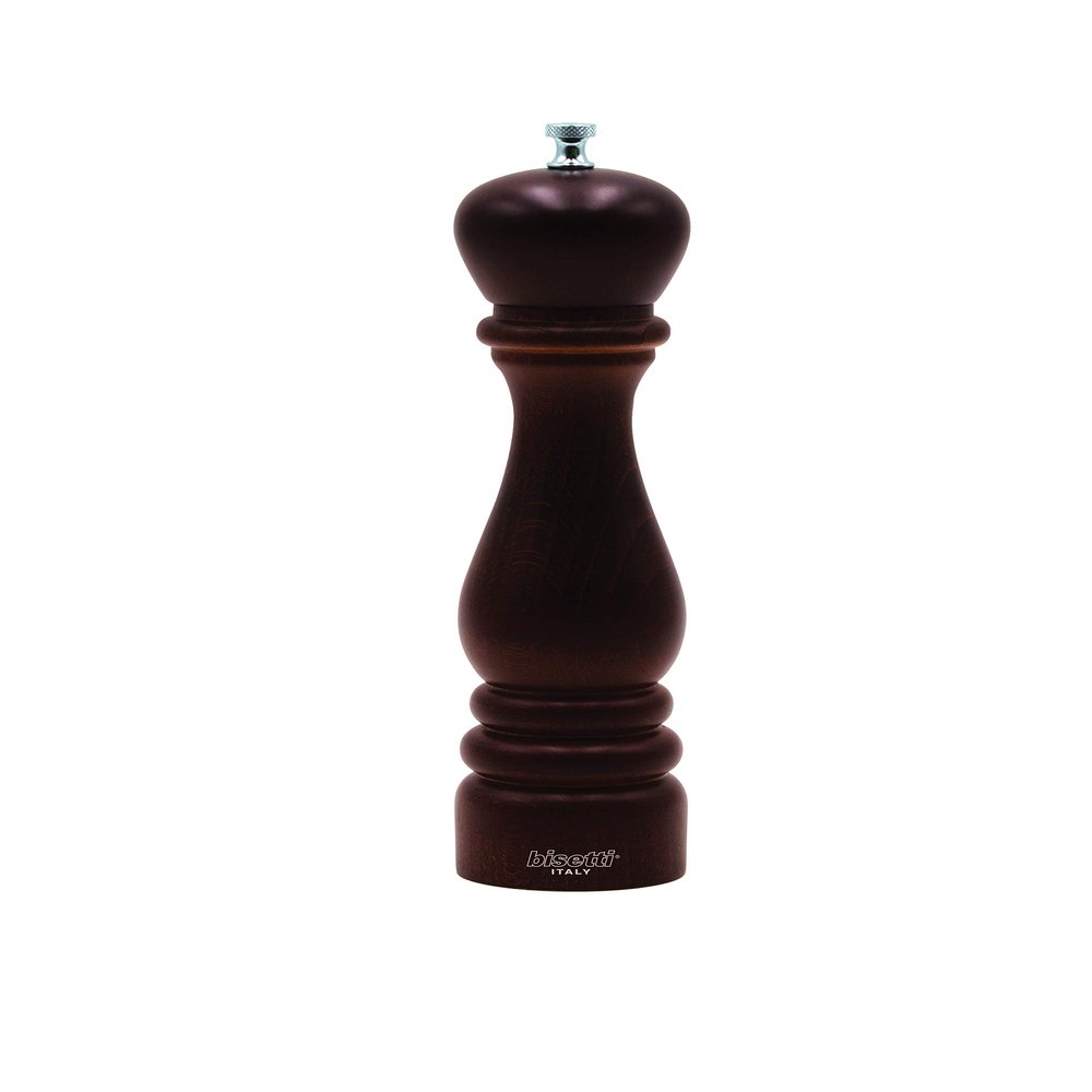 Bisetti Roma 9.5 Inch Beech Wood Salt Mill With Adjustable Grinder, Walnut Finish