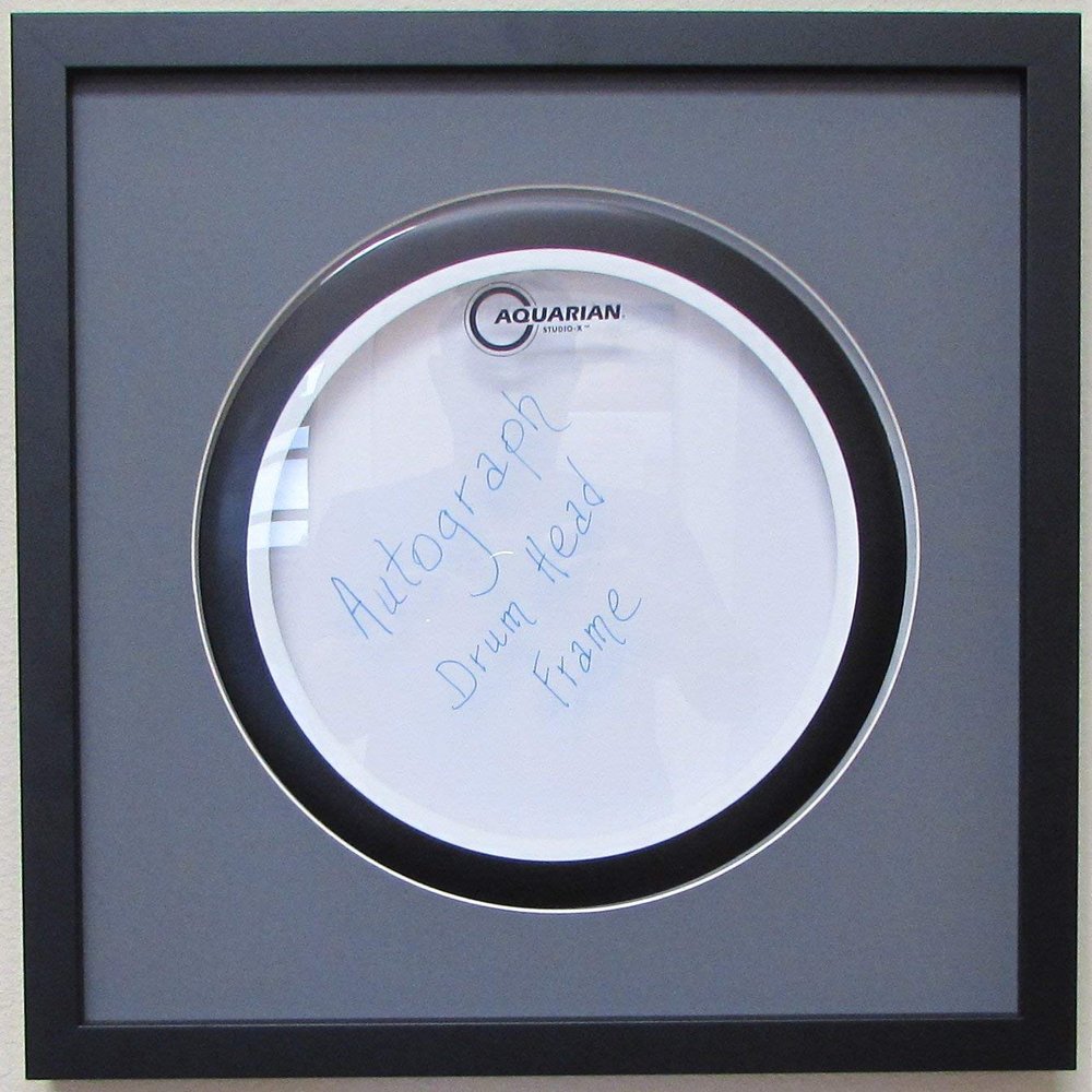 14" Drum Head Display Frame Set Black Frame Easy Mount (Grey Matting)
