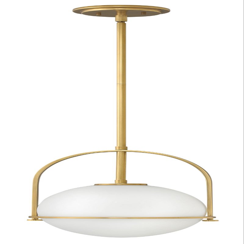 Hinkley Somerset Small Pendant Light, Etched Opal Glass Modern Globe Shade, Adjustable Height, Sloped Ceiling Compatible, Vintage-Inspired Metal Yoke Frame, Dry Rated, Heritage Brass Finish