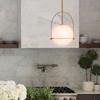 Hinkley Somerset Small Pendant Light, Etched Opal Glass Modern Globe Shade, Adjustable Height, Sloped Ceiling Compatible, Vintage-Inspired Metal Yoke Frame, Dry Rated, Heritage Brass Finish view 2
