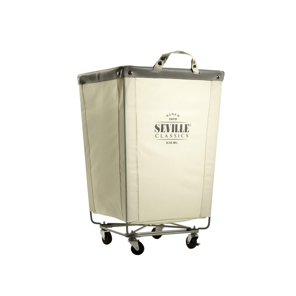 Seville Classics Large Commercial Heavy Duty Rolling Steel Frame Laundry Hamper Canvas Cart Bin, w/ Wheels for Hotel, Home, Closet, Bedroom (PATENTED), Cream, 18.1" D x 18.1" W