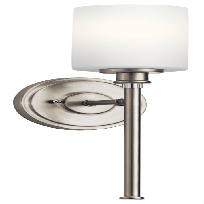 Kichler Joelson 18.25" 1 Light Wall Sconce with Satin Etched Cased Opal and Clear Glass Accent Glass in Brushed Nickel