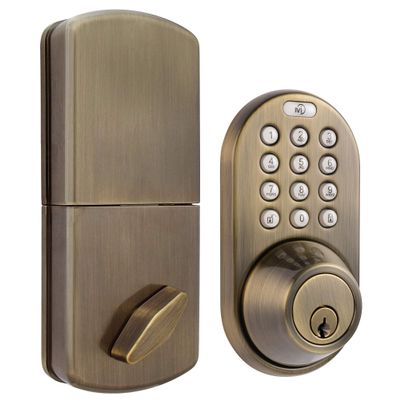 MiLocks TF-02AQ Keyless Entry Door Lock with Keypad, Auto-Lock Triple Security System, Easy to Install Keypad Door Lock for Interior or Exterior Use, Antique Brass