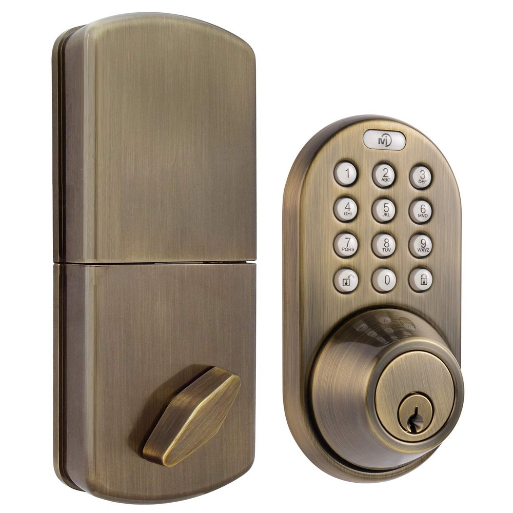 MiLocks TF-02AQ Keyless Entry Door Lock with Keypad, Auto-Lock Triple Security System, Easy to Install Keypad Door Lock for Interior or Exterior Use, Antique Brass
