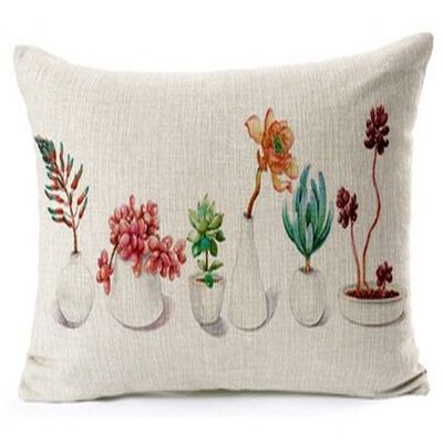 Andreannie Fresh and Colorful Hand-Painted Potted Plants Succulents Cotton Linen Throw Waist Lumbar Pillow Case Cushion Cover Home Office Decorative Rectangle 12 X 20 Inches