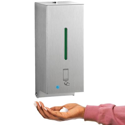 BOBRICK 2013 Stainless Steel Automatic Wall-Mounted Foam Soap Dispenser, Satin Finish, 27-FL oz. 4-1/4 W, 10-17/32 H, 4-7/32 D