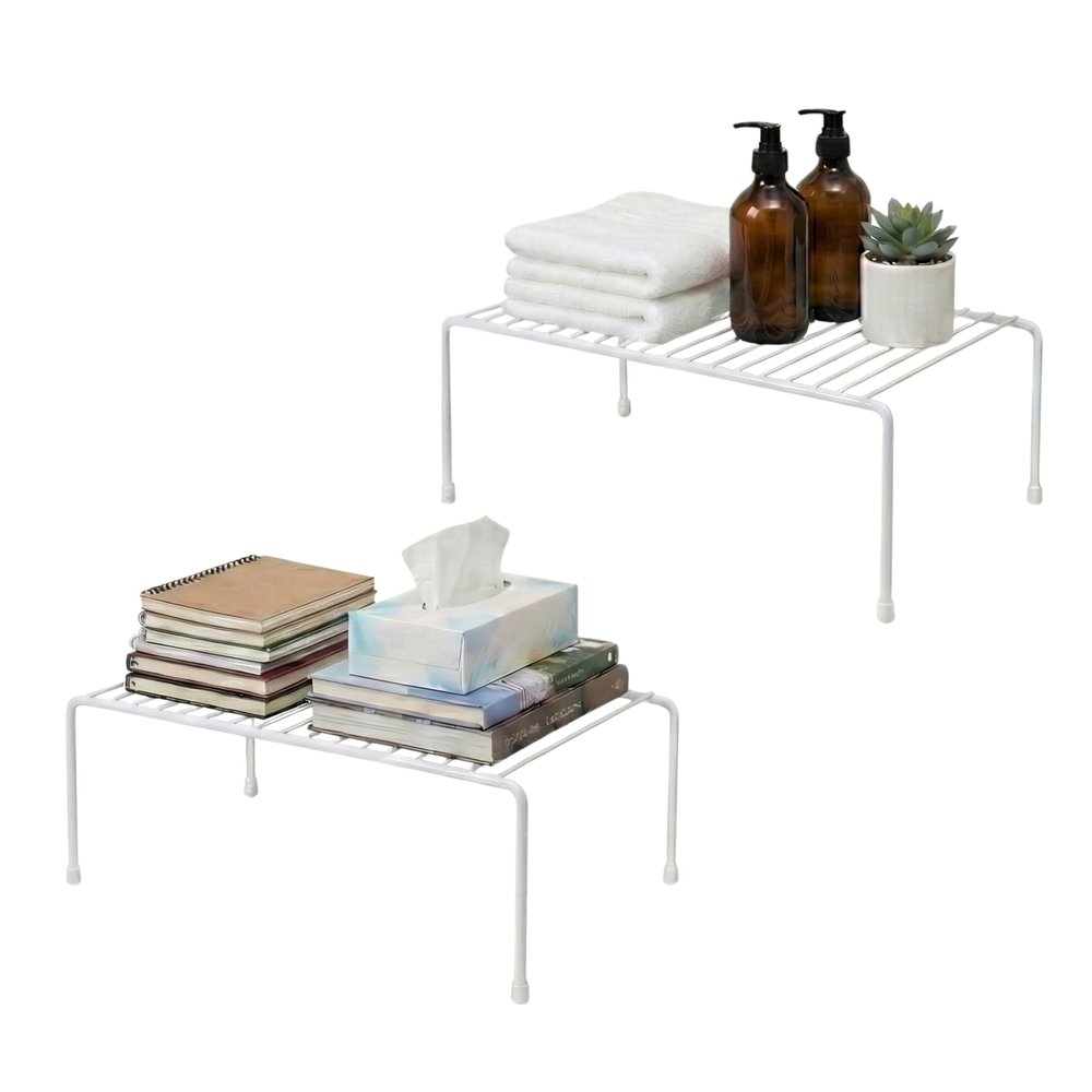 Evelots Wire Rack Cabinet Shelf Organizer -2 Pack Sturdy Metal Cabinet Riser Shelf - Double Space-Great for Kitchen, Freezer, Pantry -Rustproof