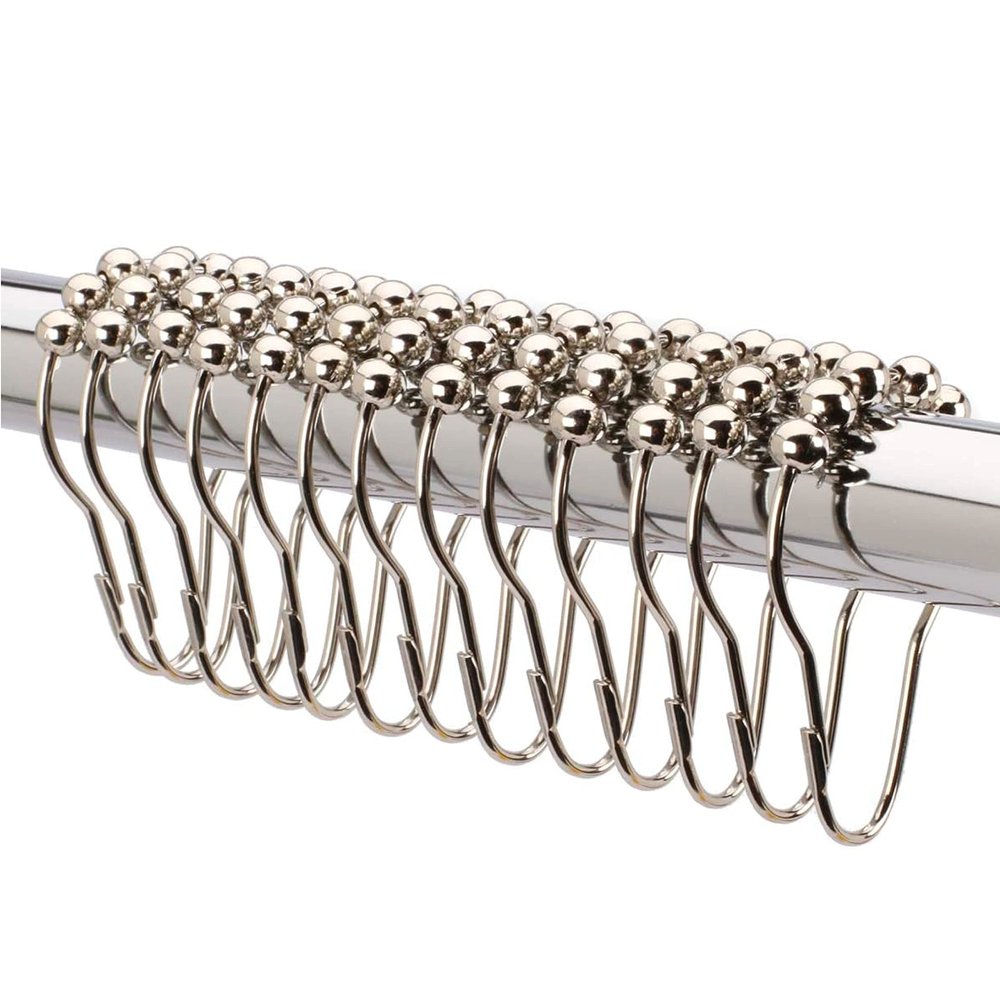 2lbDepot Shower Curtain Rings Hooks - Polished Nickel Finish - Premium 18/8 Stainless Steel - Locking Rings with Easy-Glide Rollers - Five Finishes Available - Set of 12 for Shower Rods