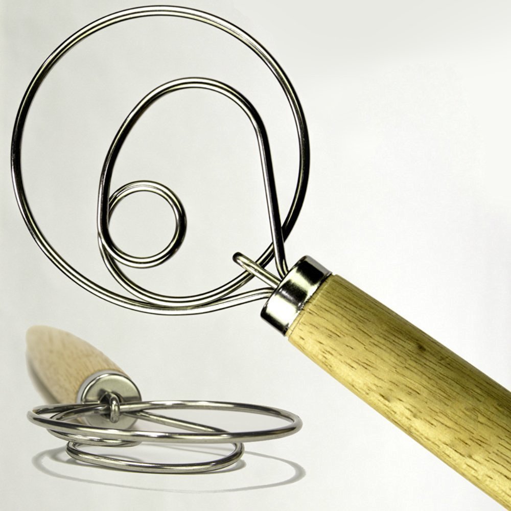 The Original Kitchen LARGE 13.5 Stainless Steel Dutch Style bread dough whisk for pastry pizza. alternatives to a blender, mixer or hook, Natural