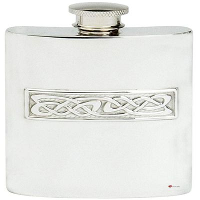 Celtic Wire Pewter Hip Flask 6oz Embossed Design Kidney Shape Pewter Engravable