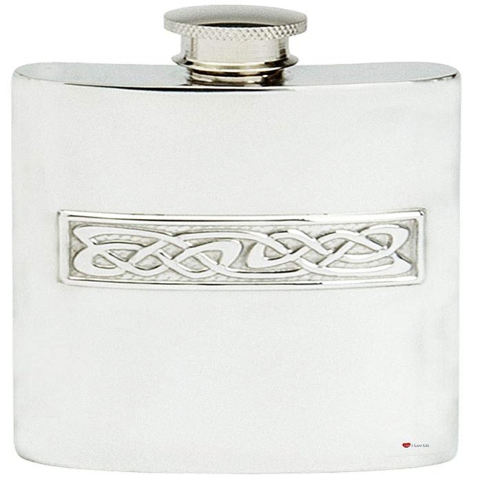 Celtic Wire Pewter Hip Flask 6oz Embossed Design Kidney Shape Pewter Engravable